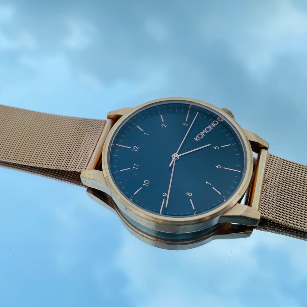 Komono Winston Royal Rose Gold Black Watch with Metal Strap